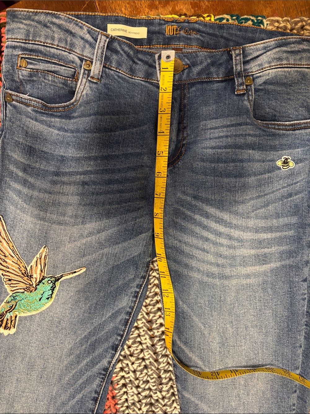 KUT from the kloth- Blue Embroidered Hummingbird & Rose Jeans Sz 6 - Picture 8 of 10